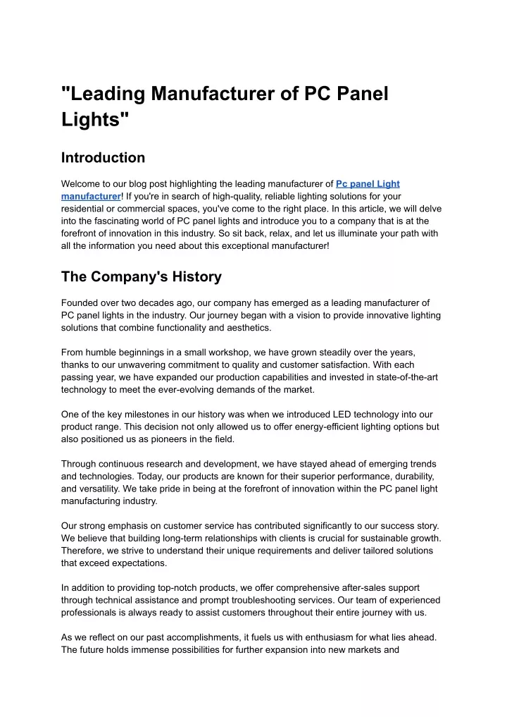 leading manufacturer of pc panel lights