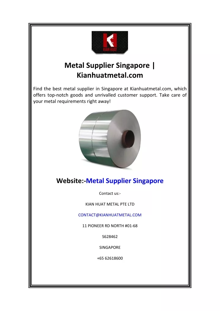 metal supplier singapore kianhuatmetal com