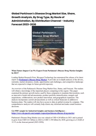 Global Parkinson's Disease Drug Market