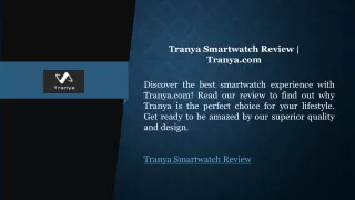 Tranya Smartwatch Review   Tranya.com