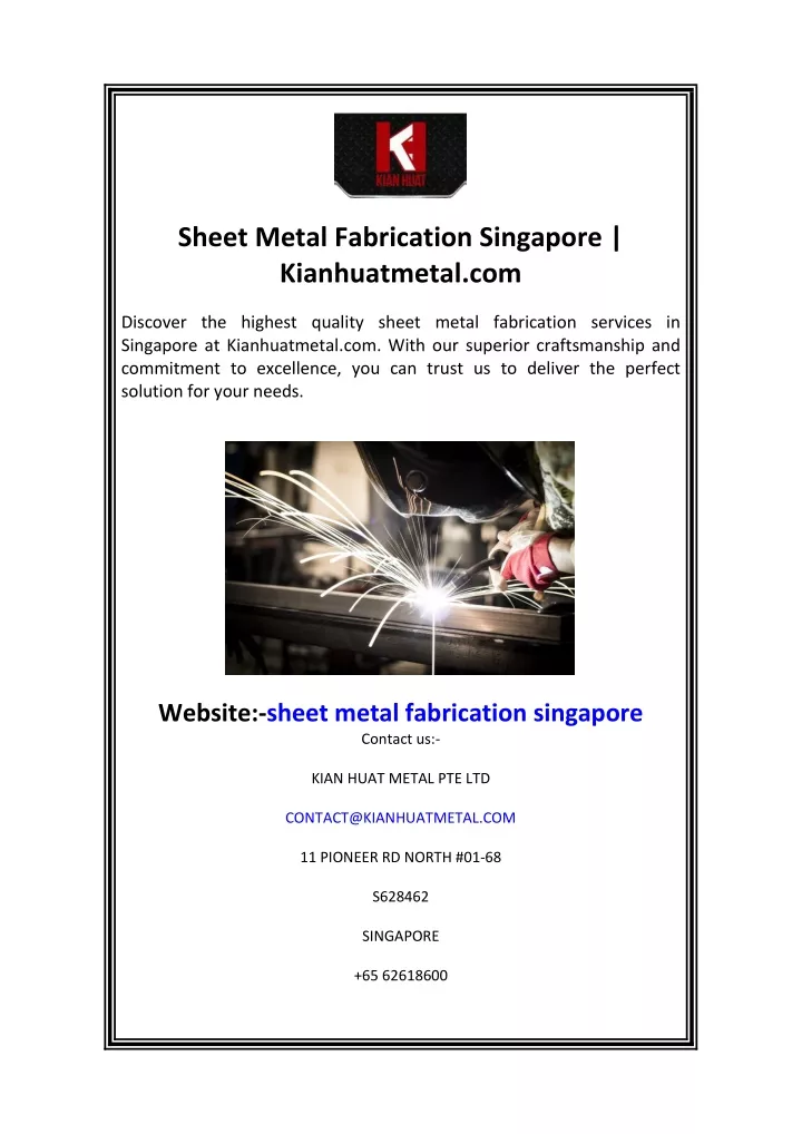 sheet metal fabrication singapore kianhuatmetal