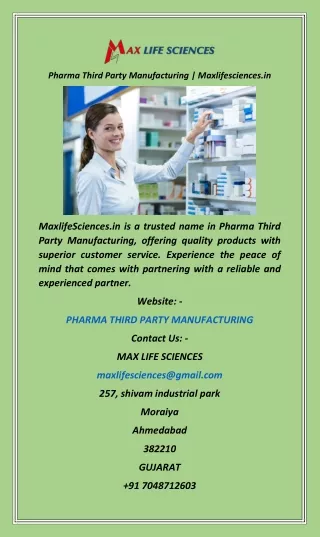 Pharma Third Party Manufacturing  Maxlifesciences.in