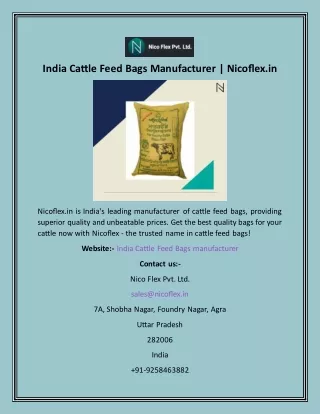 India Cattle Feed Bags Manufacturer  Nicoflex.in