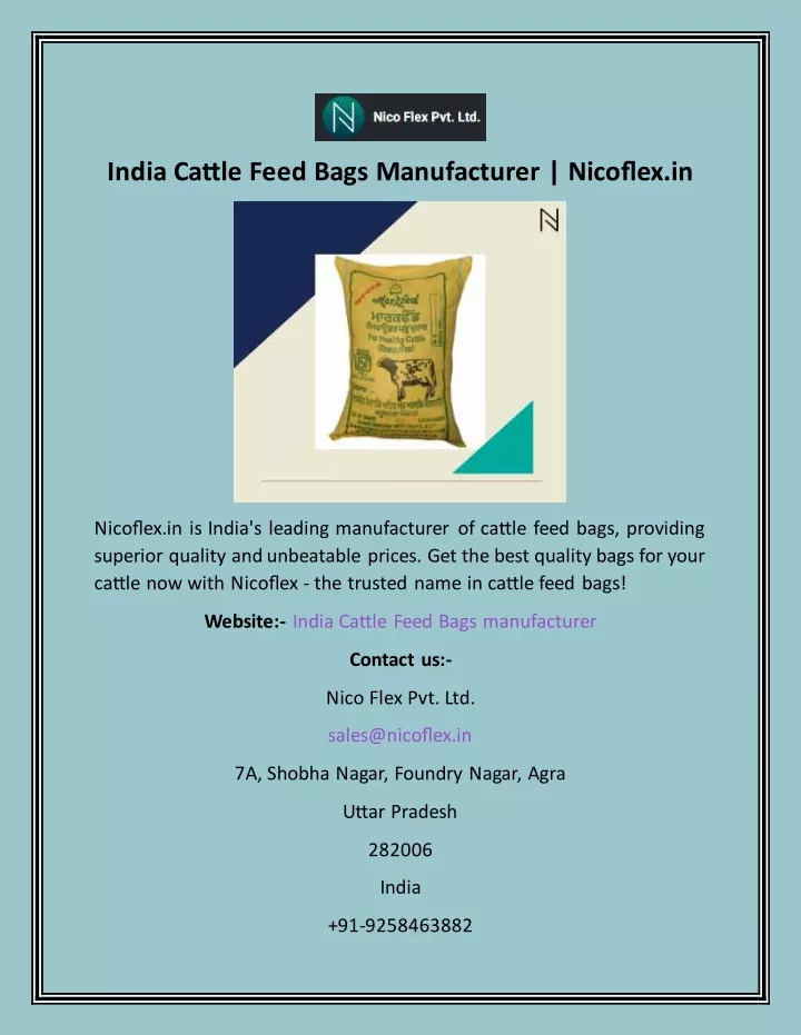 india cattle feed bags manufacturer nicoflex in