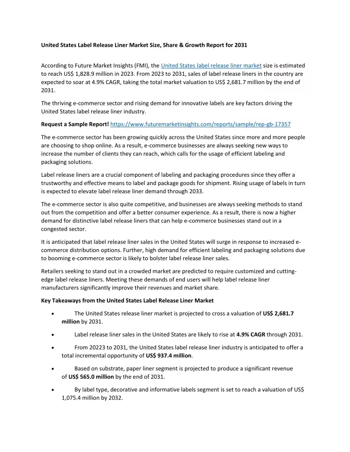 united states label release liner market size