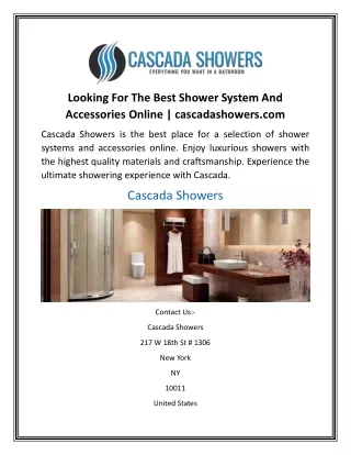 Looking For The Best Shower System And Accessories Online  cascadashowers.com