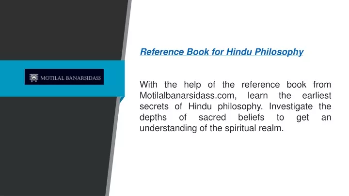 reference book for hindu philosophy with the help
