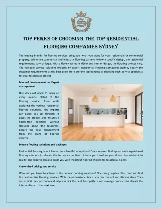 Top Perks of Choosing the Top Residential Flooring Companies Sydney