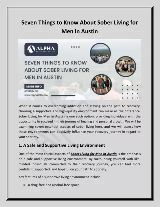 Seven Things to Know About Sober Living for Men in Austin