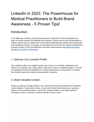 LinkedIn in 2023_ The Powerhouse for Medical Practitioners to Build Brand Awareness - 5 Proven Tips