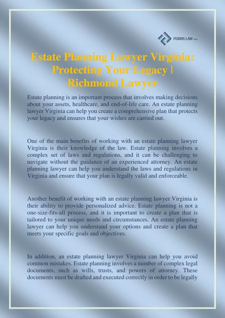 estate planning lawyer virginia protecting your