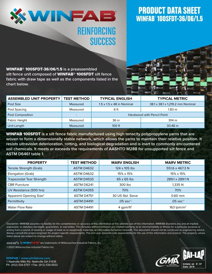 product data sheet winfab