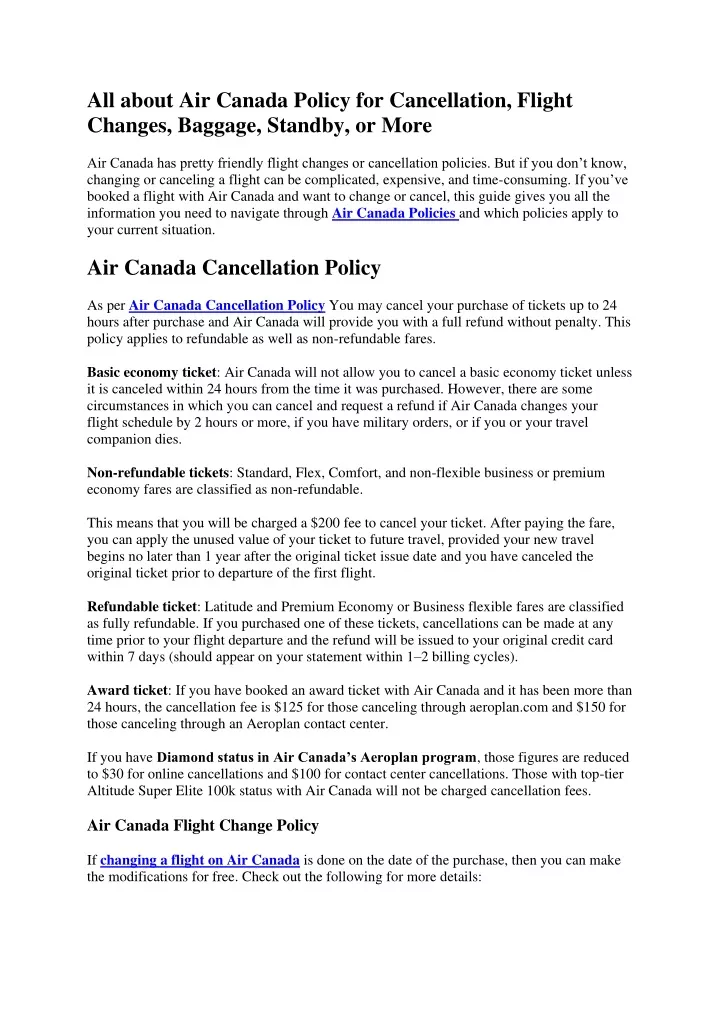 all about air canada policy for cancellation