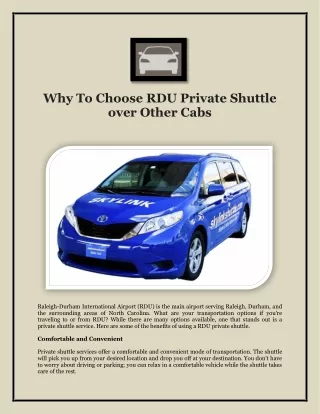 Why To Choose RDU Private Shuttle over Other Cabs