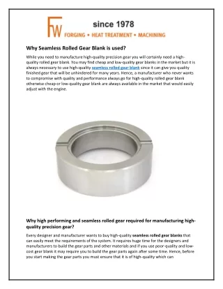 why seamless rolled gear blank is used