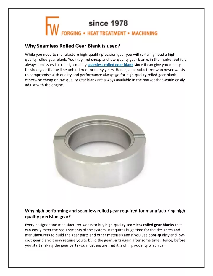 why seamless rolled gear blank is used