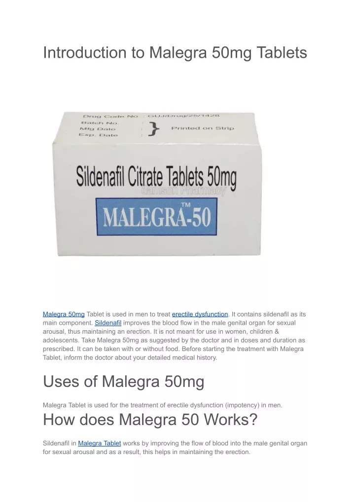 introduction to malegra 50mg tablets