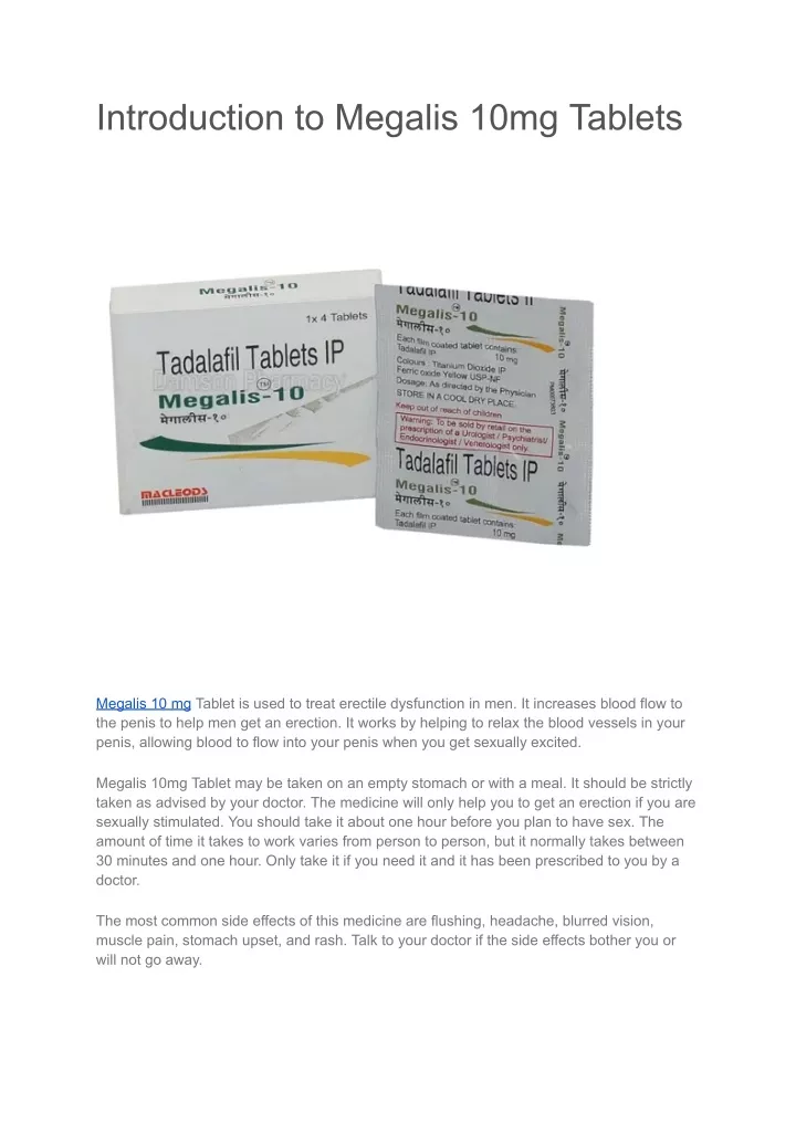 introduction to megalis 10mg tablets