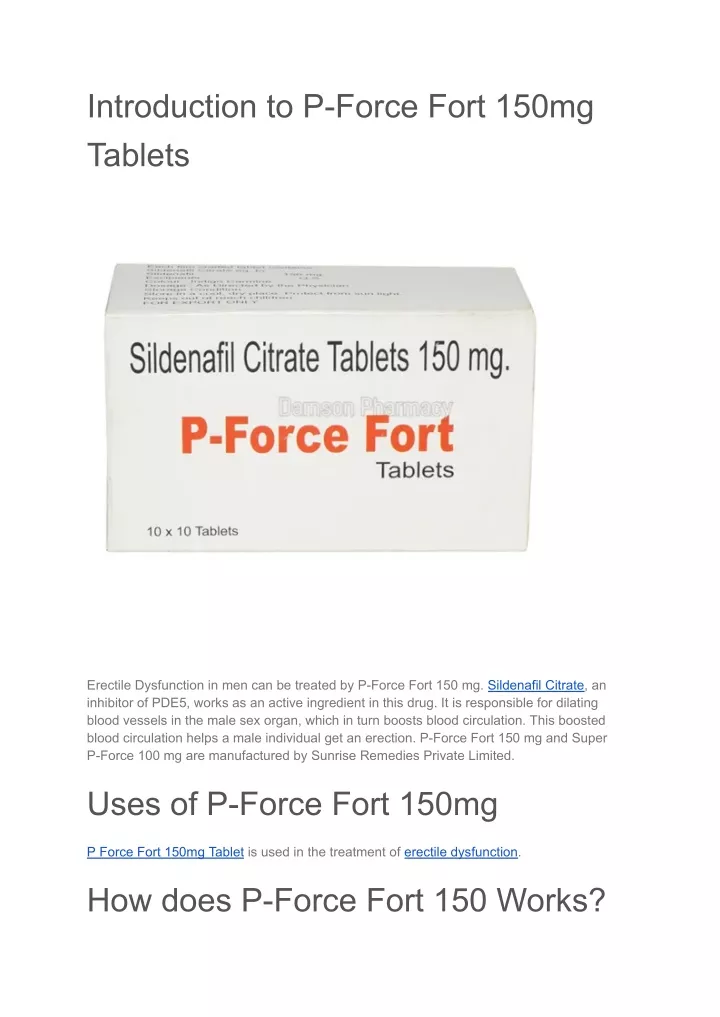 introduction to p force fort 150mg tablets