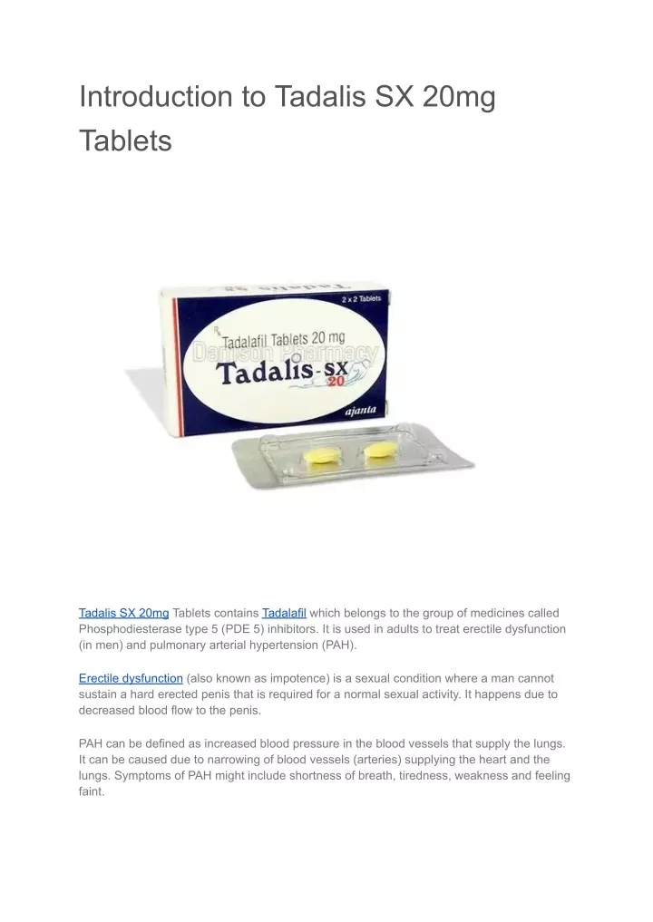 introduction to tadalis sx 20mg tablets