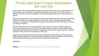 Private Label Search Engine Optimization Salt Lake City