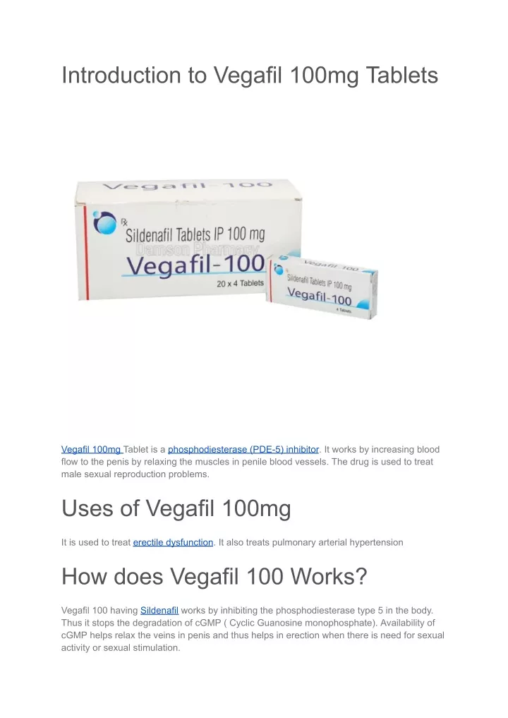 introduction to vegafil 100mg tablets