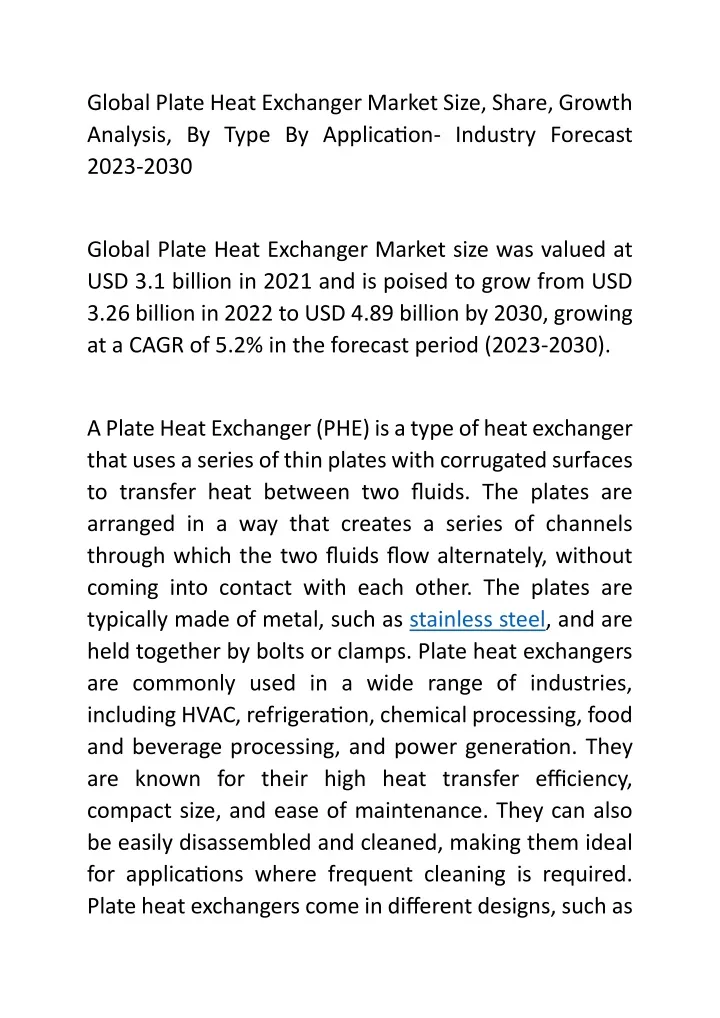 global plate heat exchanger market size share