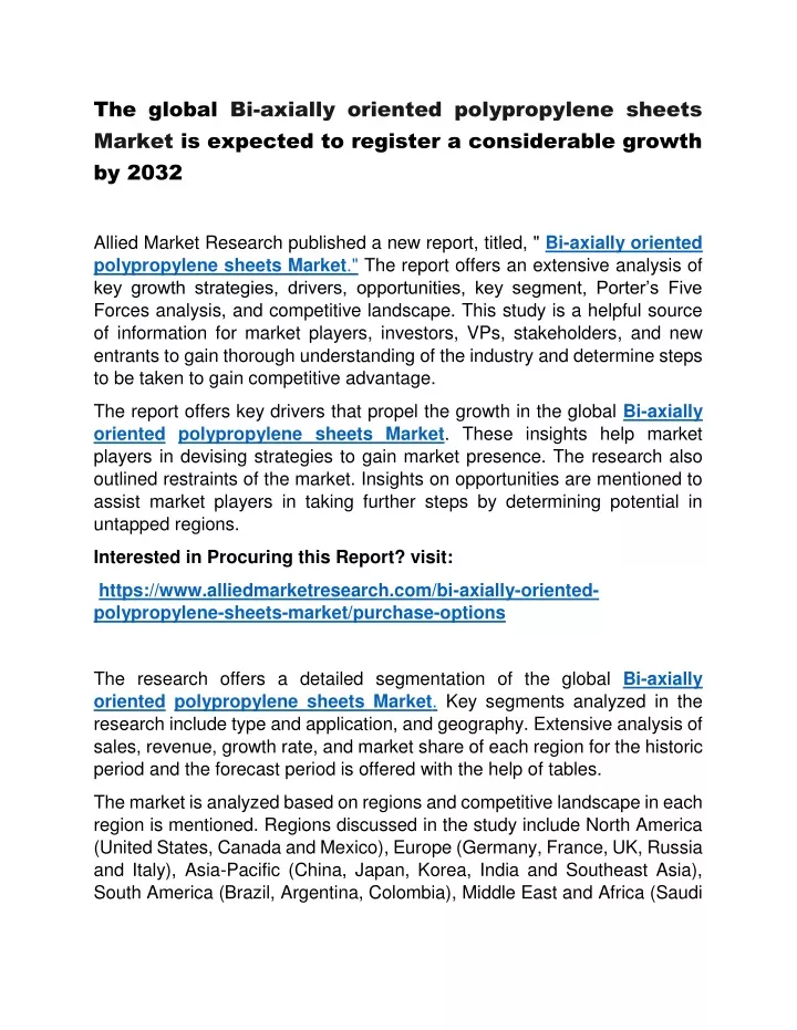 the global bi axially oriented polypropylene