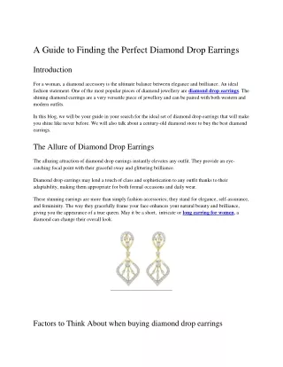 A Guide to Finding the Perfect Diamond Drop Earrings