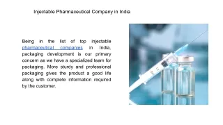Injectable Pharmaceutical Company in India