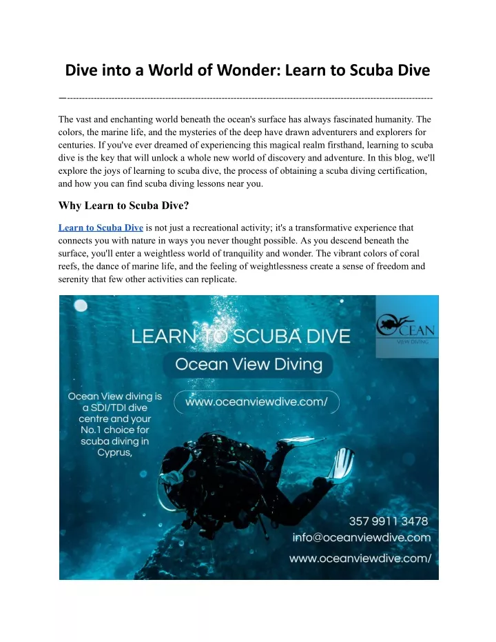 dive into a world of wonder learn to scuba dive