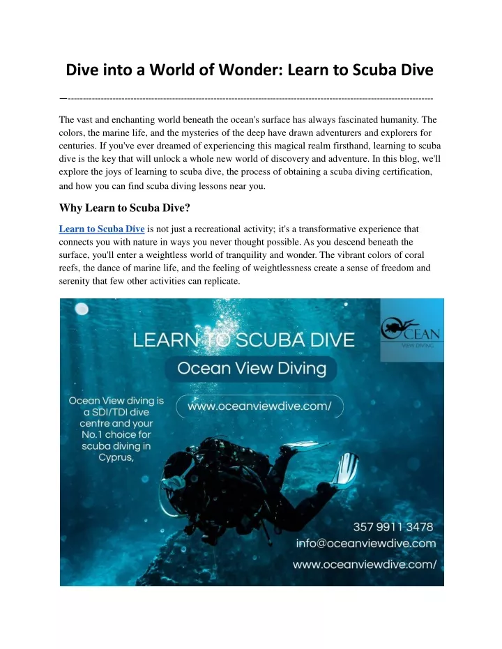 dive into a world of wonder learn to scuba dive