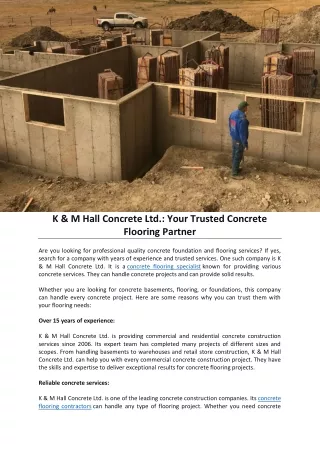 K & M Hall Concrete Ltd. Your Trusted Concrete Flooring Partner