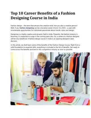 Top 10 Career Benefits of a Fashion Designing Course in India