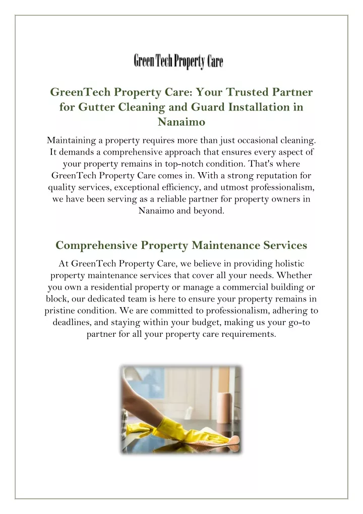 greentech property care your trusted partner