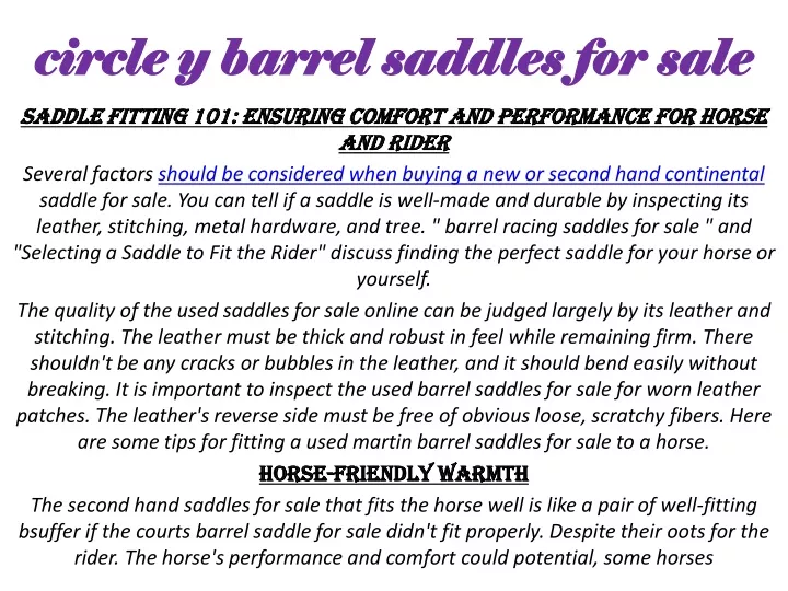 circle y barrel saddles for sale