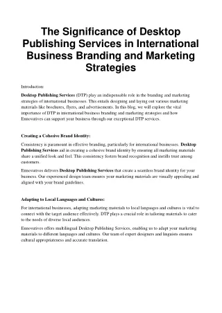 The Significance of Desktop Publishing Services in International Business Branding and Marketing Strategies