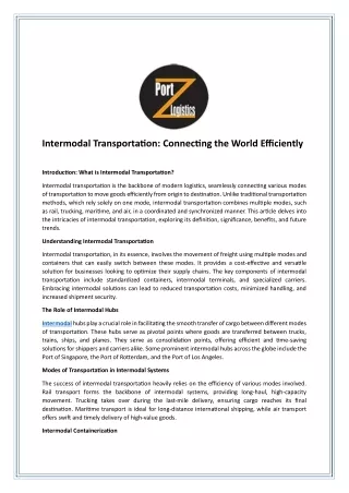 Intermodal Transportation Connecting the World Efficiently