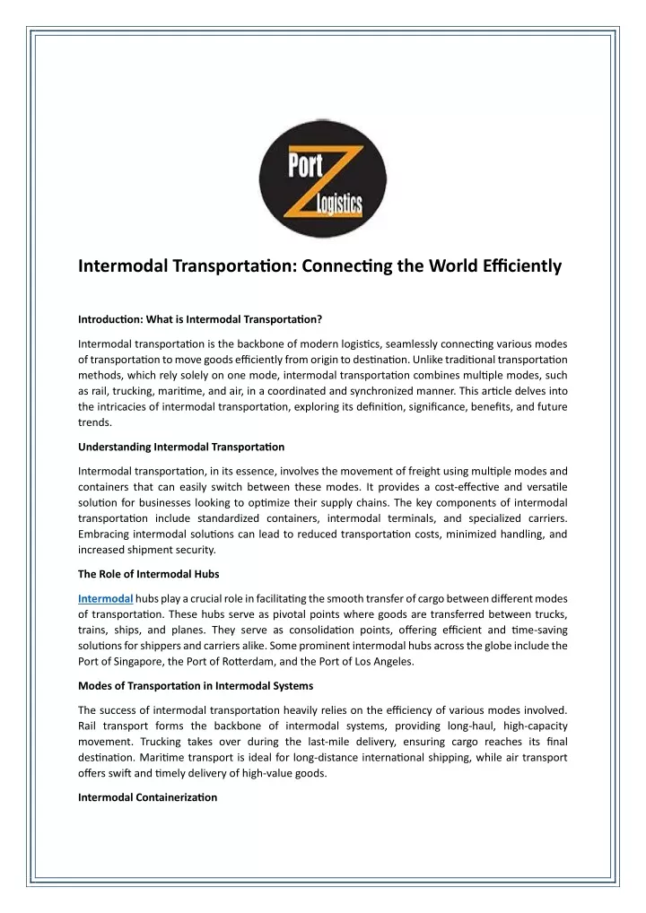 intermodal transportation connecting the world