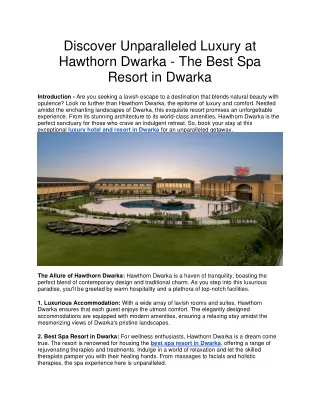 Discover Unparalleled Luxury at Hawthorn Dwarka