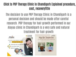 PRP Therapy Clinic in Chandigarh Explained procedure, cost, recovery