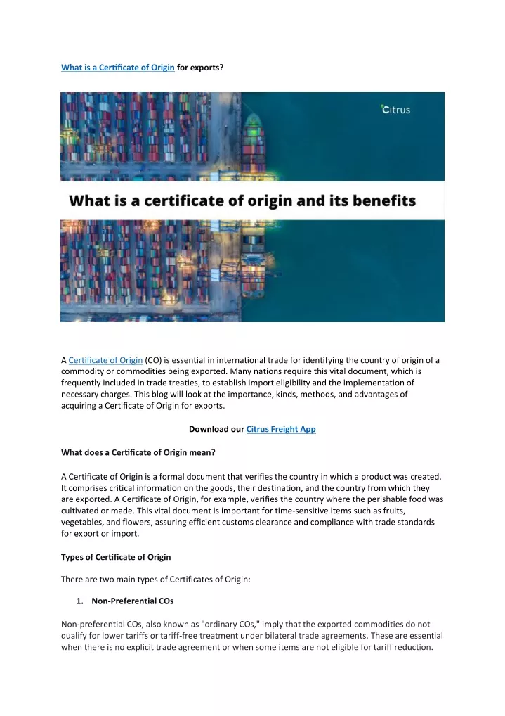 what is a certificate of origin for exports