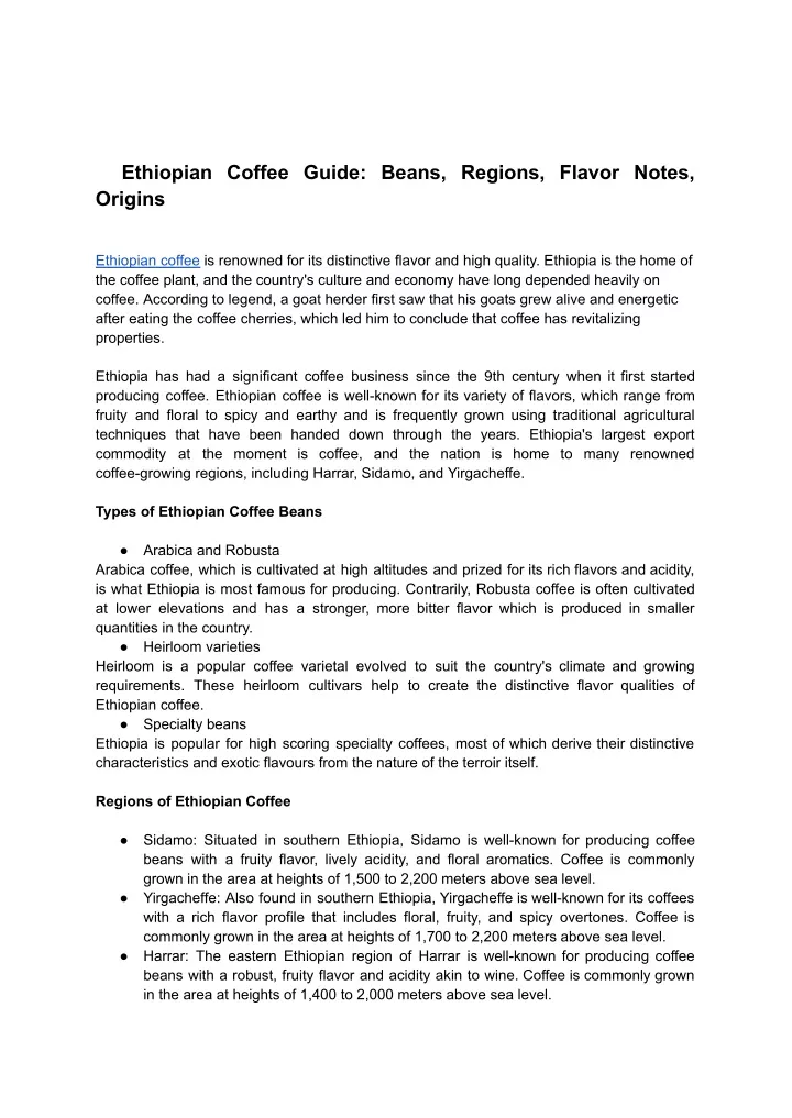 ethiopian coffee guide beans regions flavor notes