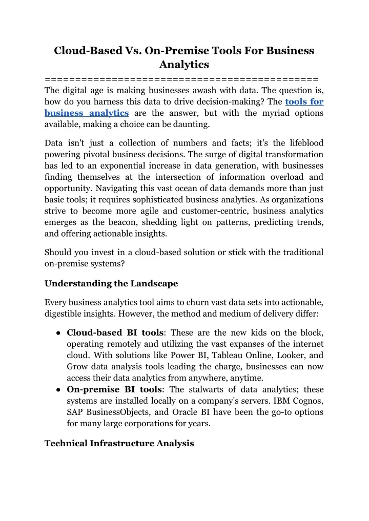 cloud based vs on premise tools for business