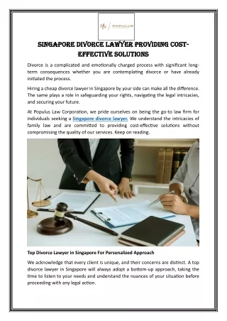 Singapore Divorce Lawyer Providing Cost-Effective Solutions