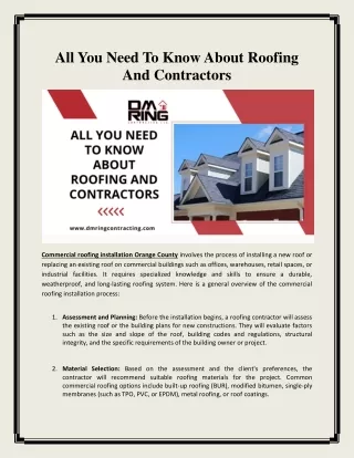 All You Need To Know About Roofing And Contractors