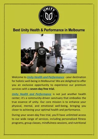 Best Unity Health And Performance in melbourne