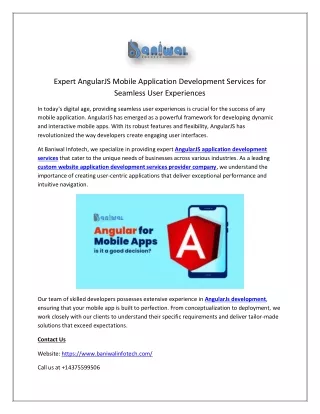 Expert AngularJS Mobile Application Development Services - Baniwal Infotech