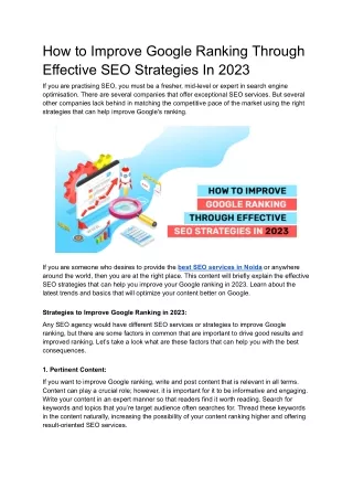 _How to Improve Google Ranking through effective Seo Strategies in 2023