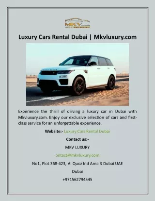 Luxury Cars Rental Dubai Mkvluxury